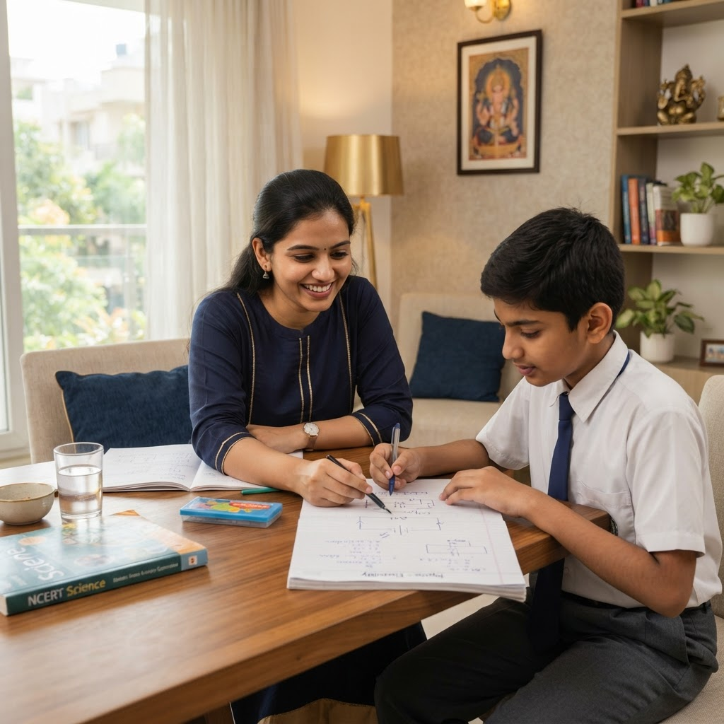 A home tutor explaining a concept to a student during a one-to-one session